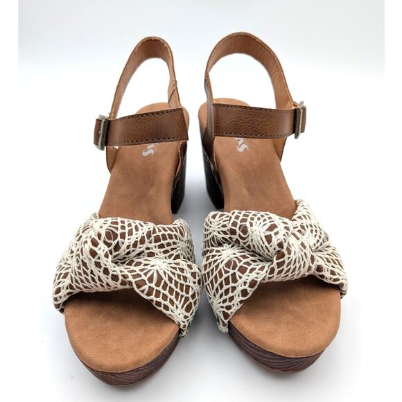 Korks Natalia Knot Sandal Crochet Platform Heel Women’s Tan/White Size US8 EU39 - Picture 2 of 12